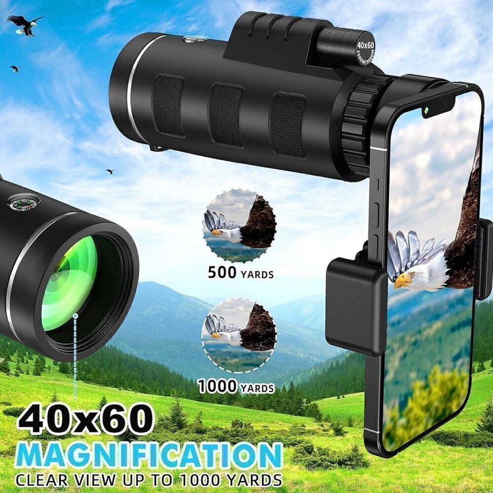 40x60 Monocular Telescope Smartphone Adapter High Powered BAK4 Prism FMC Monocul - Picture 4 of 7